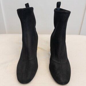 Michael Kors Black Suede Stretch Sock Booties Gold Heel Ankle Boots Size 7